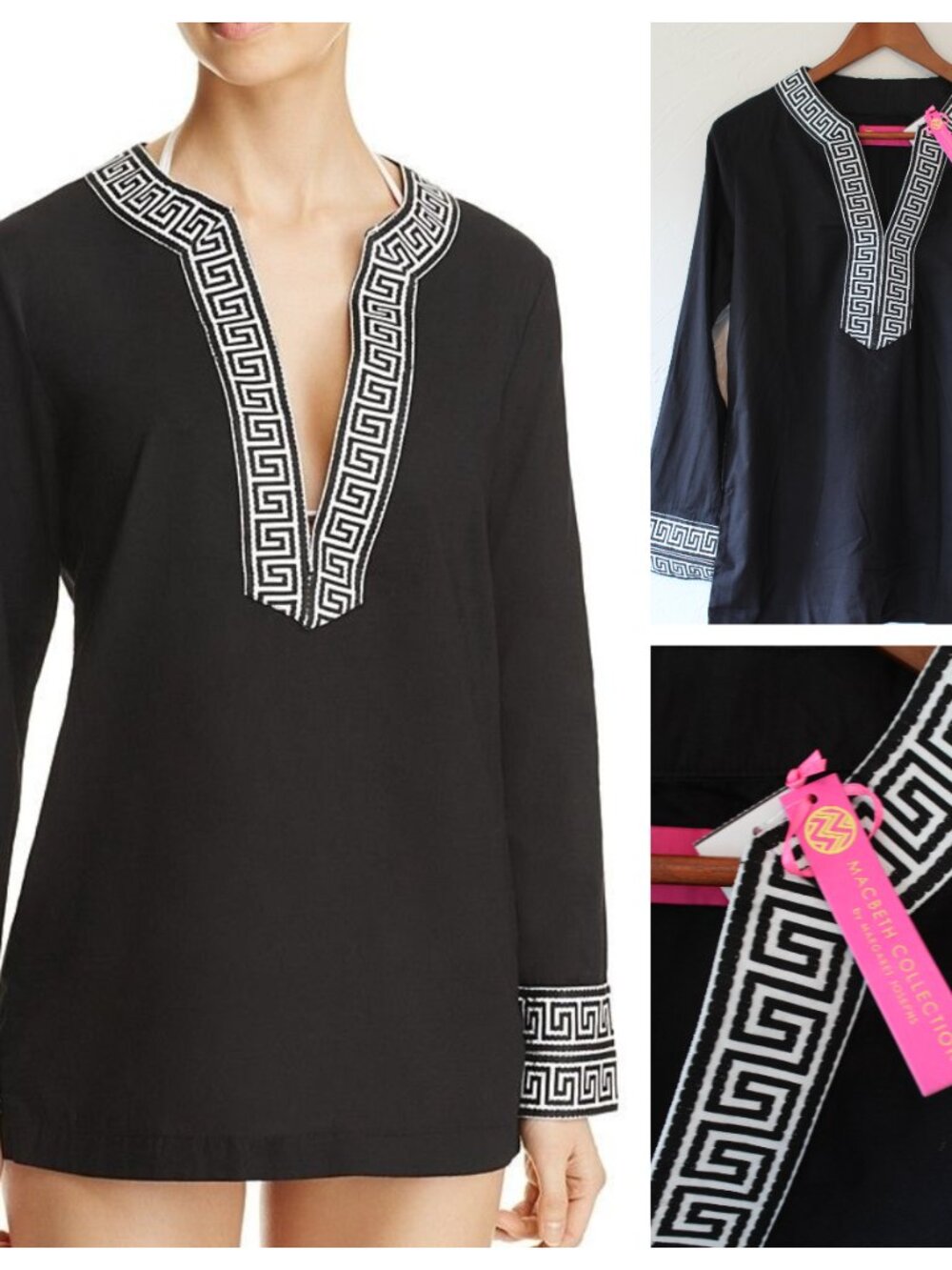 Macbeth Margaret Josephs Black Tunic Dress Resort Swim Cover Up XS Small NWT
